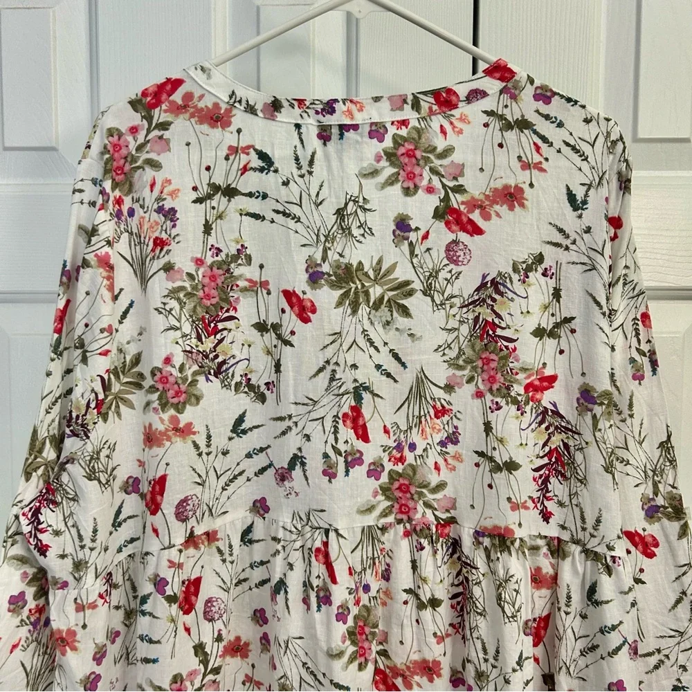 Jones NY Linen Floral High/Low Hem Roll Tab Sleeve Spring Women's Top 1X - Picture 6 of 14